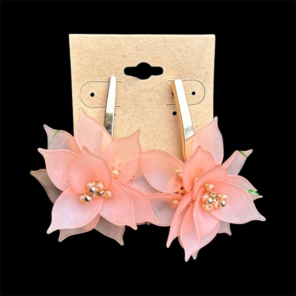 Floral Peach Statement Long Earrings NWT